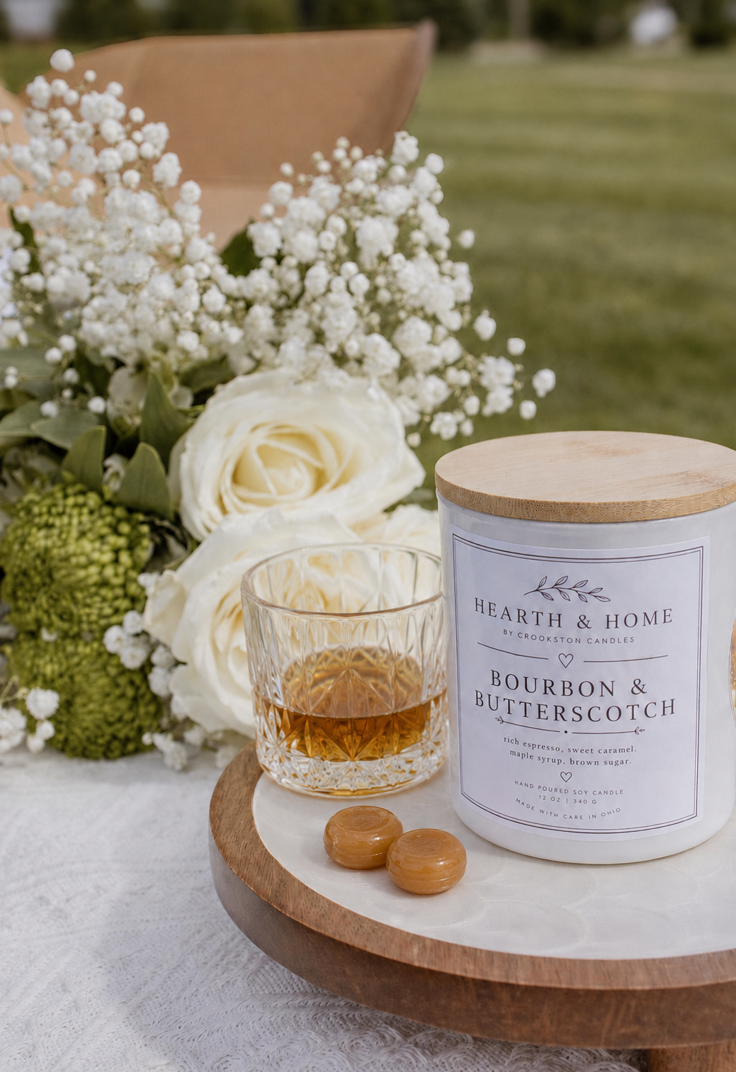 Hearth & Home Bourbon + Butterscotch 8 oz Soy Wax Hand-poured Candle