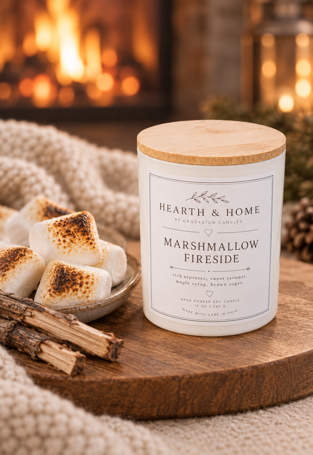 Hearth & Home Marshmallow Fireside 8 oz Soy Wax Hand-poured Candle